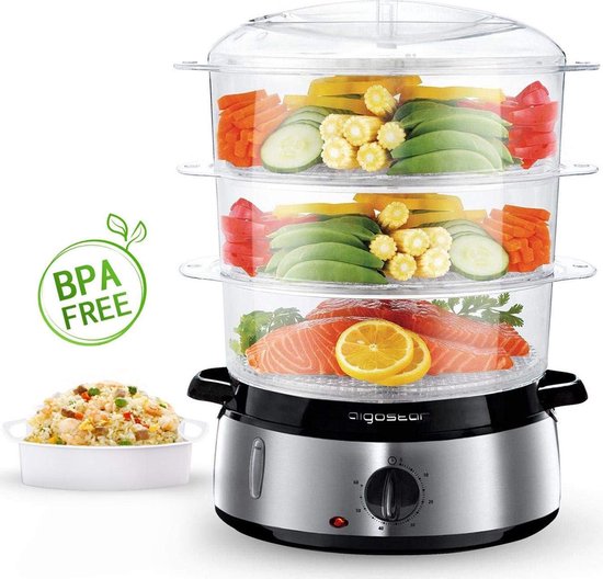 Aigostar Fitfoodie 30INA – Dampfgarer 9 l – mit Timer – 800 W – 3 Ebenen – Edelstahl