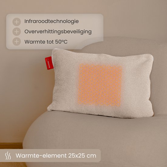 Auronic Wärmekissen - Sherpa Fleece - 45x60 - Kabellos - Wiederaufladbar - Elektrisches Kissen - Infrarot - Beige