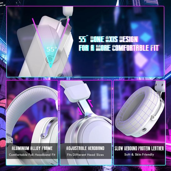 ATTACK SHARK L30PRO Kabelloses Gaming-Headset – 7.1-Surround-Sound – 50-mm-Treiber – 20 ms geringe Latenz – abnehmbares Mikrofon mit Geräuschunterdrückung – Rahmen aus Aluminiumlegierung – Tri-Mode-Konnektivität – Over-Ear-Headset – Weiß