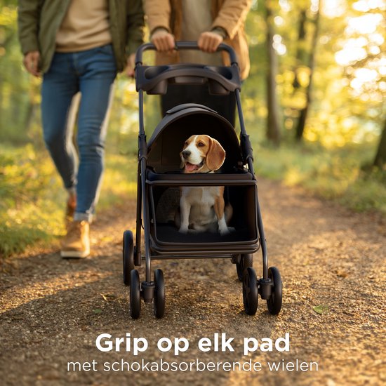 Trevopet® Hundebuggy zusammenklappbar - Kinderwagen - Buggy für kleine und mittelgroße Hunde bis 15 kg - wasserfest mit Becherhalterung - Schwarz