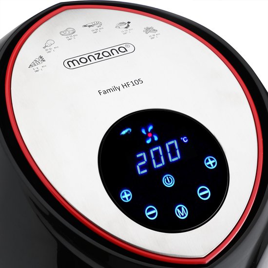 Monzana Heißluftfritteuse – 6,5 l XXL, LED & Timer, 1850 W – Schwarz
