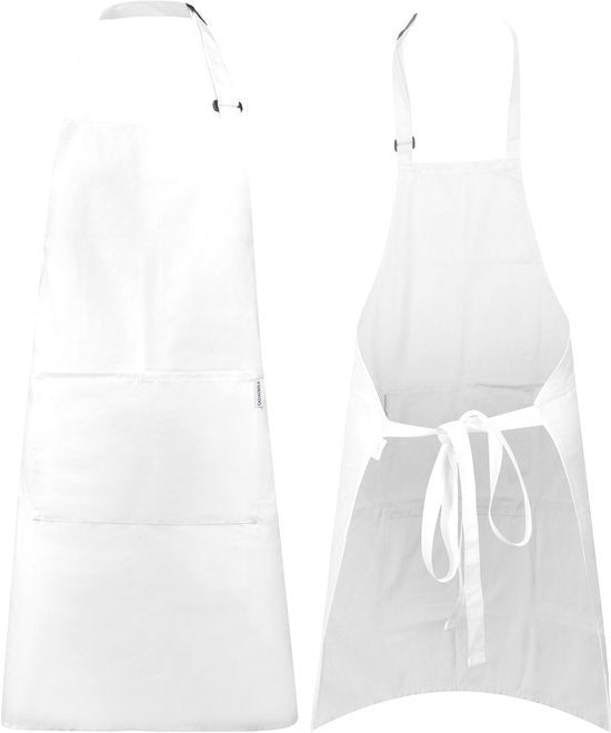 Castagnola-Küchenschürze – Wasser- und schmutzabweisend – Professionelle Kochschürze – BBQ-Schürze für Damen und Herren – Unisex – Verstellbare Schnalle – Extra große Taschen – Weiß