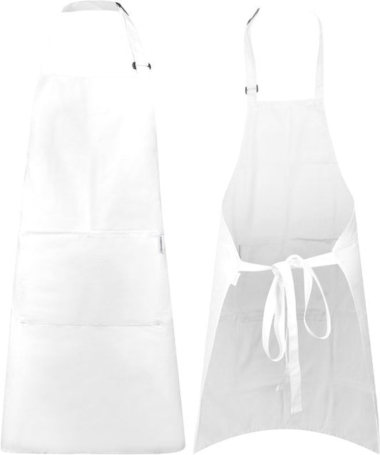 Castagnola-Küchenschürze – Wasser- und schmutzabweisend – Professionelle Kochschürze – BBQ-Schürze für Damen und Herren – Unisex – Verstellbare Schnalle – Extra große Taschen – Weiß
