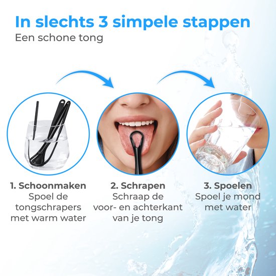 Nuvance Professioneller Zungenschaber – 3-in-1-Set – für die Mundpflege – Zungenreiniger – Zungenschaber – Tongue Scraper – Edelstahl – Schwarz
