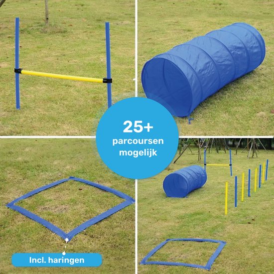 Agility für den Hund - 16 Teile - Agility Set - Hundetunnel - Horde - Slalomstangen - Hundetraining & Agility Set - Agility Geräte - Spielzeug