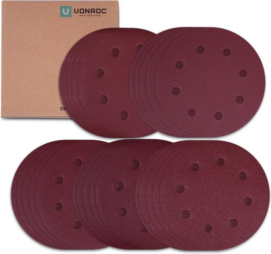 VONROC Schleifpapier-Set - 180MM - 25 Stück - Für Schleifmaschinen - Inkl.