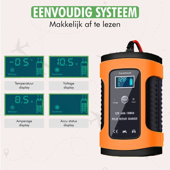 Travelhawk Batterieladegerät - Erhaltungsladegerät - Autobatterieladegerät - Geeignet für Motorrad, Auto, Roller - 12V 6A