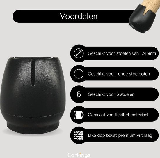 Stuhlbeinschoner Bodenschoner Ø12-16 mm - Stuhlbeinkappen Möbelkappen 24 Stück - Runde Stuhlkappen Bodenschoner Stühle - Schwarz