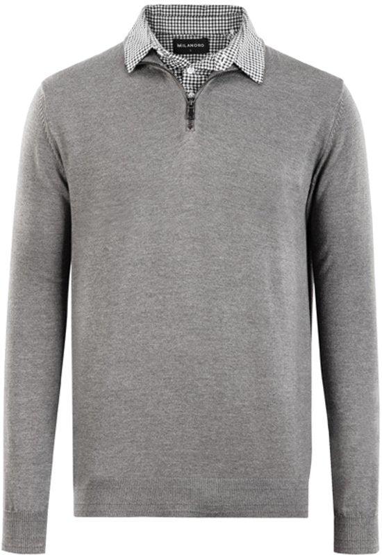 Milanoro - Herren Pullover mit Hemdkragen und halbem Reißverschluss - Navy - XXL