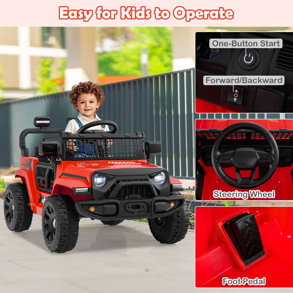Coast Elektro-Kinderauto – mit Fernbedienung – Musik und Hupe – rot