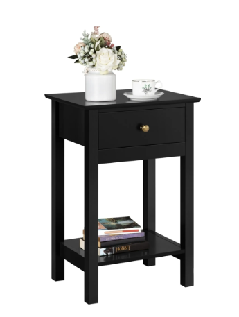 Yaheetech Nachttisch – Schwarz – 40 x 30 x 61 cm – Mit Schublade und Ablage – Skandinavisches Design