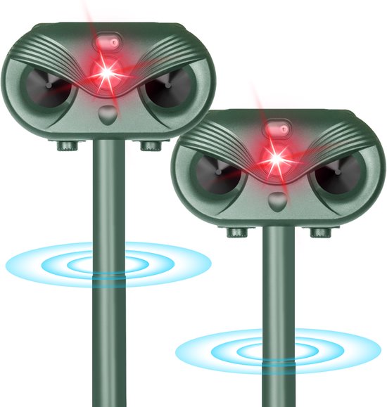 Katzenabwehr - 2 Stück - Ultraschall-Mausabwehr - Solarbetrieben - Gegen Ungeziefer - Grün - von Faas