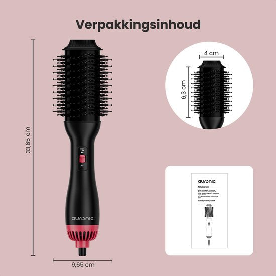 Auronic 4-in-1 Haarbürste - Airstyler - Kämmen - Stylen - Locken - Föhnen - 37 mm Lockenbürste - 360 Grad Luftstrom - Schwarz/Pink