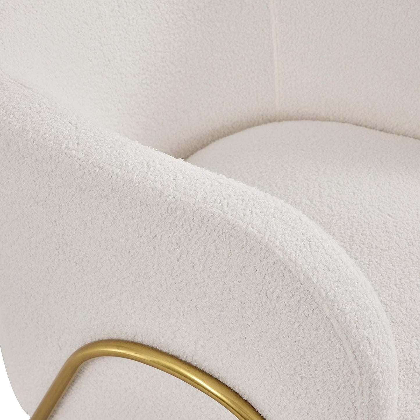 Yaheetech Akzentstuhl Luxuriöser Fassstuhl Bouclé – Goldene V-Beine – Elfenbein – 69 x 69 x 72 cm