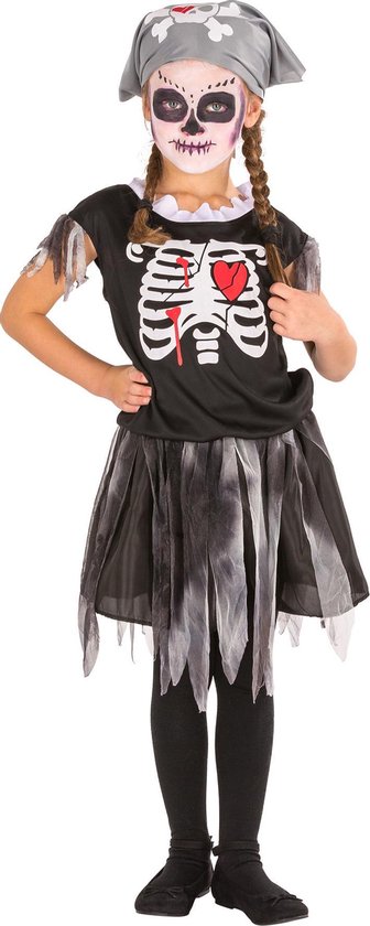 dressforfun - piraten skelett kostüm 128 (8-10y) - faschingskostüm halloween verkleiden partykleidung karnevalskostüm karneval partykleidung - 300002