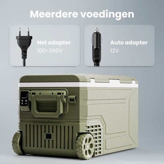 Auronic Electric Cool Box - Kompressor - 64L - 12V und 240 Volt - Camping Kühlschrank - Frigobox Auto - Mit Rädern und Griff - Grün