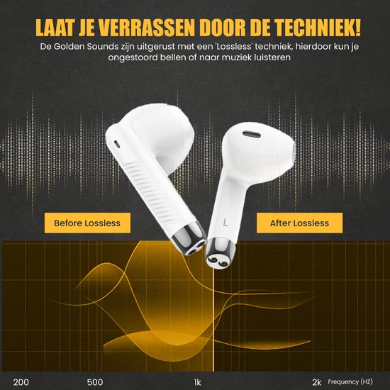 Golden Sound Ohrhörer - Bluetooth - Kabellos - Earpods - Sport Ohrhörer - Für Smartphone & Laptop - Weiß
