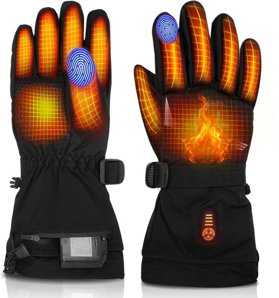 Qualitá® Beheizte Handschuhe - Beheizte Handschuhe - Wasserbeständig - Elektrische Handschuhe Größe M - Mit Touchscreen-Kompatibilität - Wintersport - Wiederaufladbar -