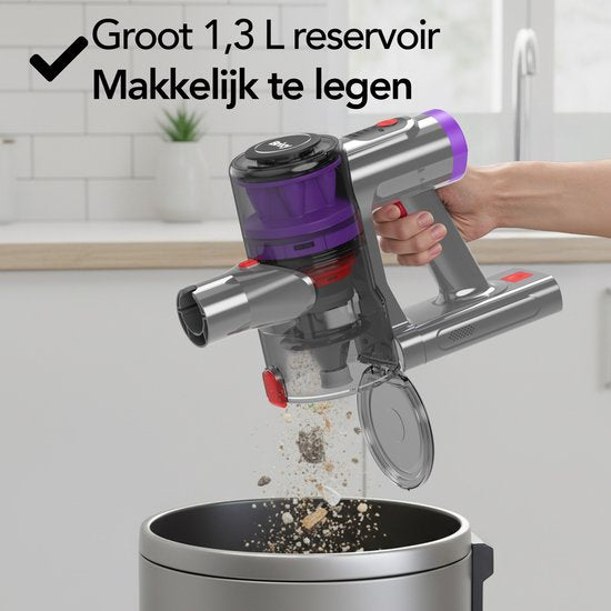 Brixy Stahlstaubsauger, kabellos – 30 kPa Saugkraft – 50 Min. Betriebszeit – Mehrere Filter – Handstaubsauger – Kabelloser Staubsauger – Vacuum Cleaner – Grau/Lila