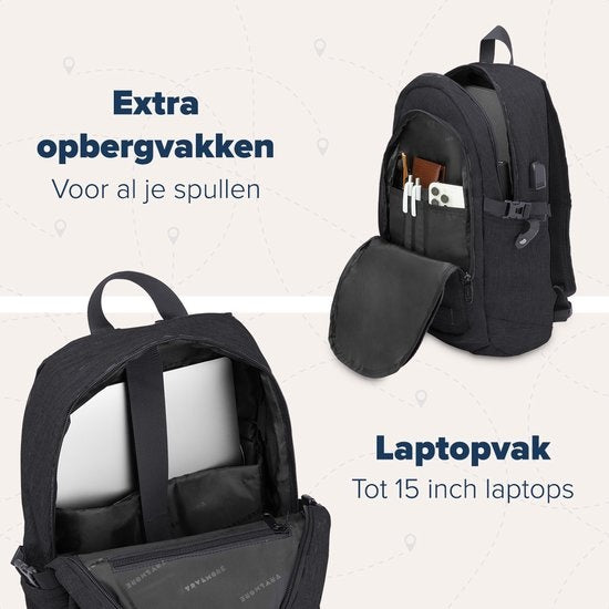 TRVLMORE Rucksack - 25L - 15.6 Zoll - Laptop-Rucksack - Schultasche - Unisex - Spritzwassergeschützt Schwarz