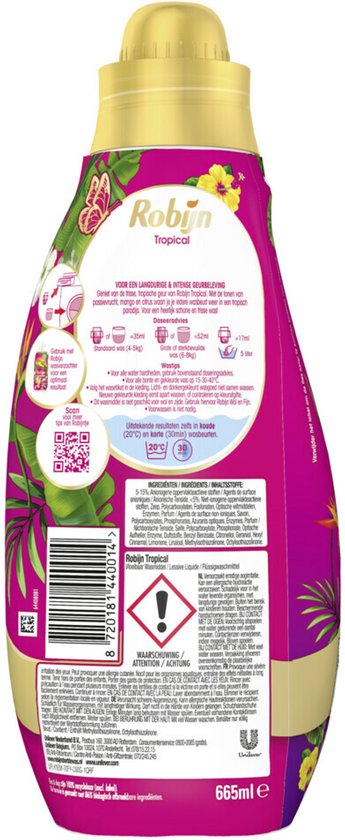 Robijn Klein & Krachtig Waschmittel Color Tropical für 19 Waschgänge – 665 ml