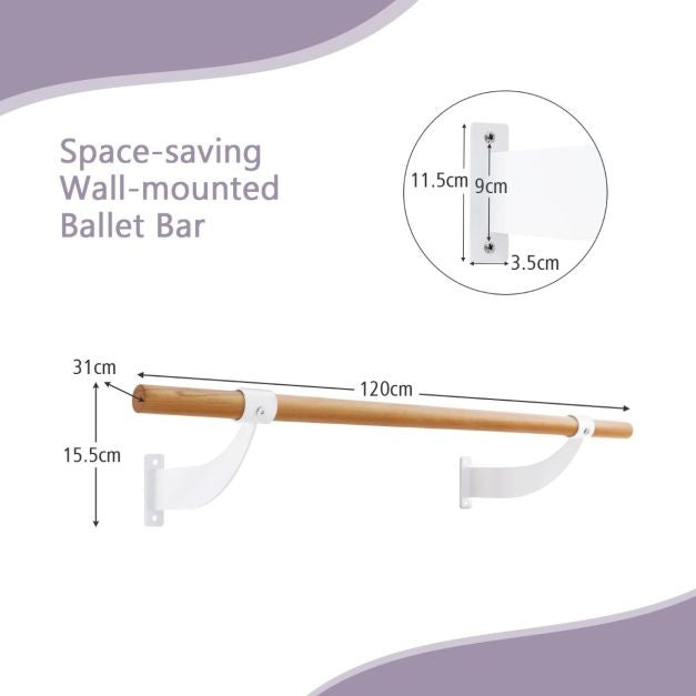 Ballett-Wandstange 120 cm Einzelne Ballettstange Ballettausrüstung in Buche für Yoga und Stretching für Kinder & Erwachsene