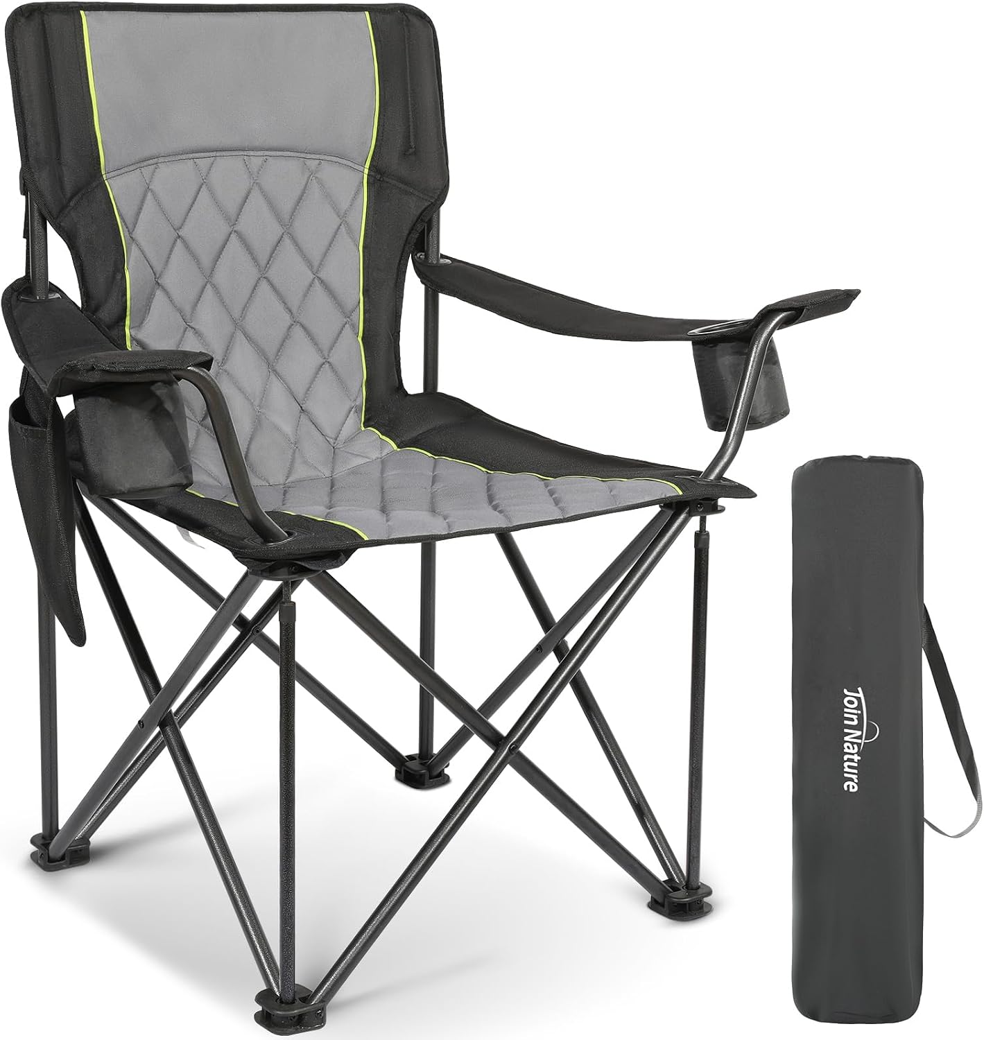 Join Nature Klappbarer Campingstuhl – Schwarz – 56 x 94 x 97 cm – Belastbar bis 227 kg