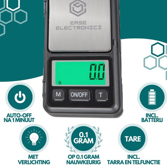 Ease Electronicz Digitale Mini-Präzisions-Küchenwaage - 0,1 bis 200 Gramm - 11,6 x 6,1 cm - Taschenwaage - inklusive 2x AAA-Batterien