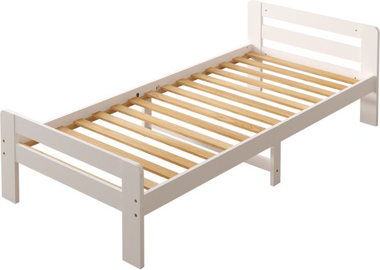 Sunny Olla Kinderbett – 200 x 90 – 205,5 x 98 x 61 cm – Kleinkindbett für Mädchen und Jungen – 100 % FSC-zertifiziertes Holz – Mit Lattenrost – Ohne Matratze – Weiß