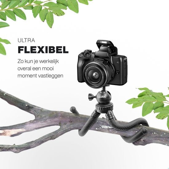 LURK¬Æ 3 in 1 Flexibele Octopus Tripod statief voor smartphone & (actie)camera - Incl. telefoonklem en bluetooth afstandsbediening - 25 cm