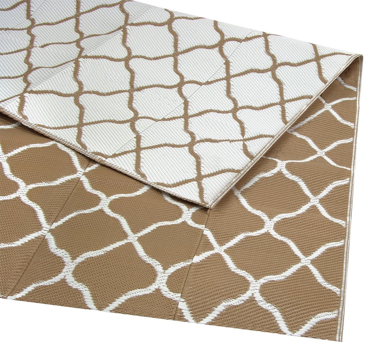LifeGoods Outdoor Teppich - 183x290CM - Gartenteppich - Reversibel - Inkl. Tragetasche - Mit Muster - Beige/Weiß