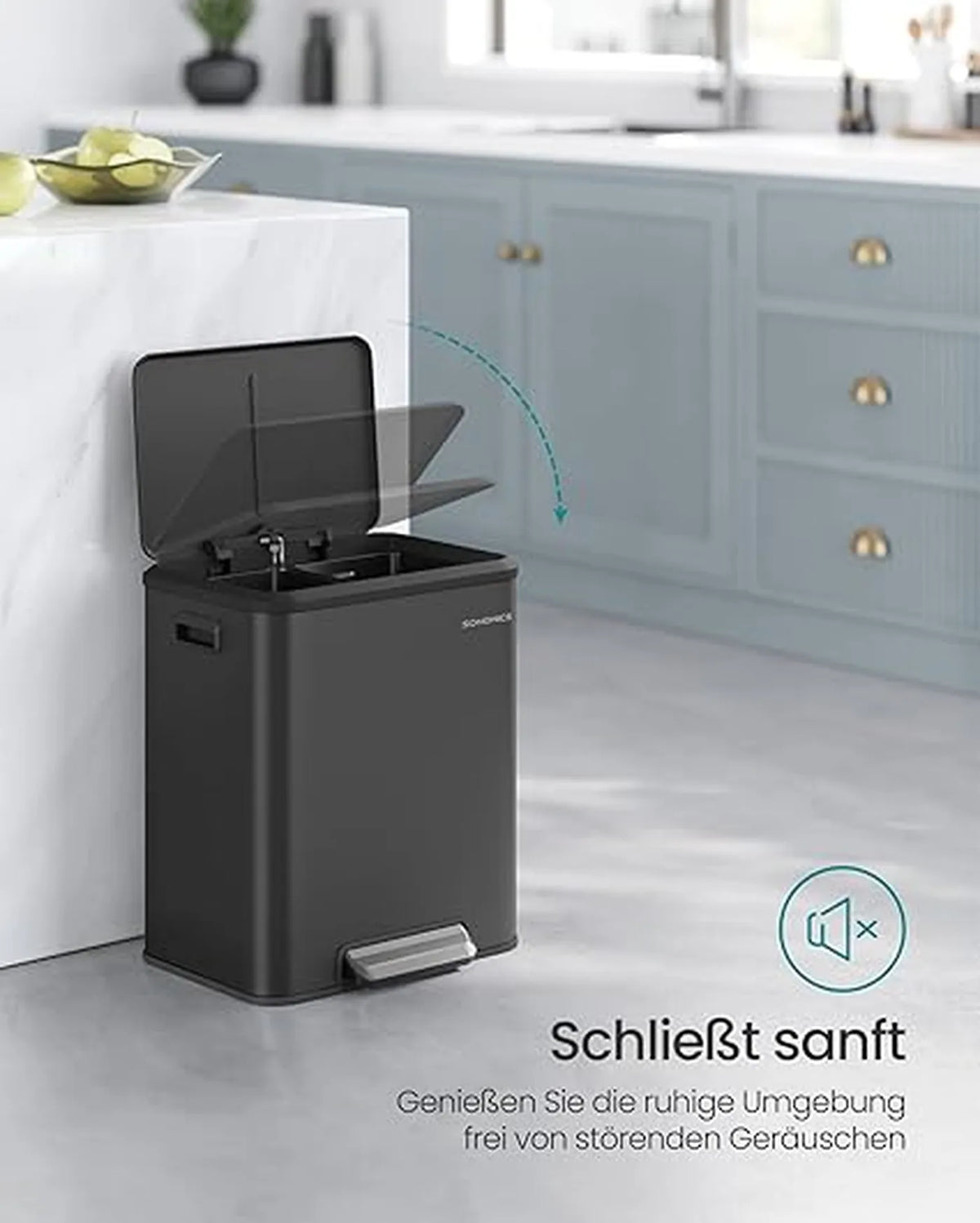Songmics Küchenabfalltrennsystem 30 l – 2 x 15 l Abfallbehälter – Tiefschwarz – Stahl