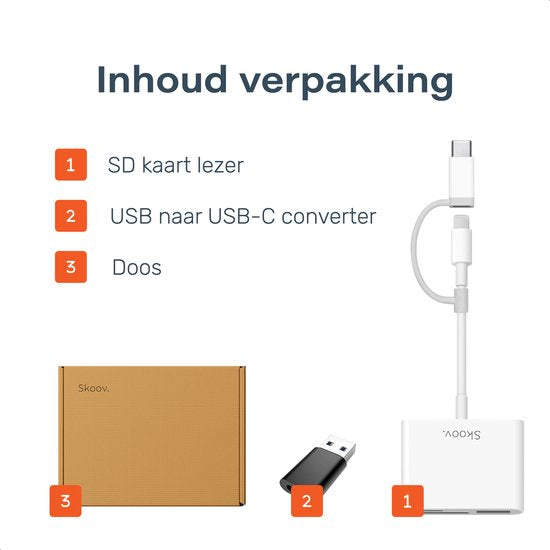 Skoov SD Kartenleser - Kartenleser für iPhone und USB-C - Micro SD und SD Kartenleser - Lightning Adapter - Speicherkartenleser - SD und Micro SD Leser - USB zu USB C