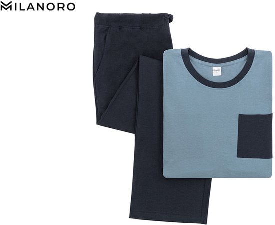 Milanoro - Schlafanzug aus Baumwolle für Männer - Blau - XXL