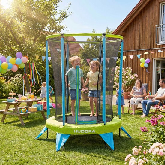 Hudora 65711 – Kindertrampolin mit Sicherheitsnetz – 140 cm – wasser- und UV-beständig – stabiler Rahmen