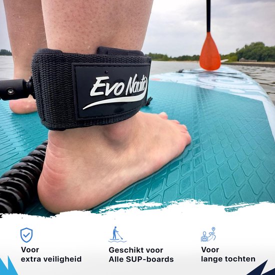 EvoNautic SUP Leash 10ft – Fußschlaufe für SUP – Länge: 3 Meter – Verstellbare Fußschlaufe – Für alle Boards geeignet – Aus robustem und strapazierfähigem Material