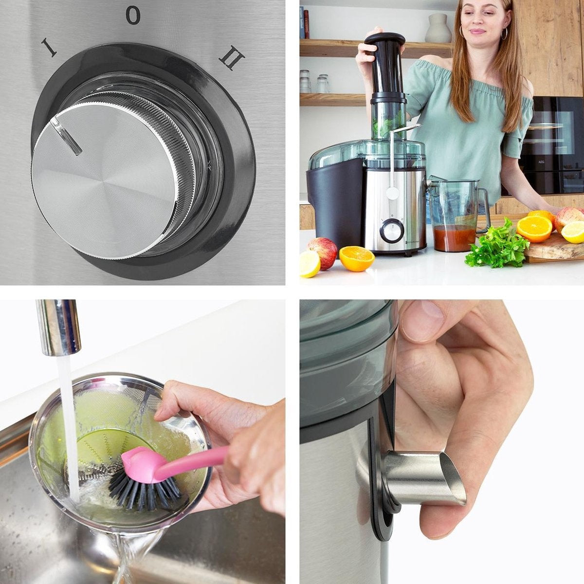 KitchenBrothers - Entsafter mit Fruchtfleischbehälter - 1100ml - 800W - Schwarz