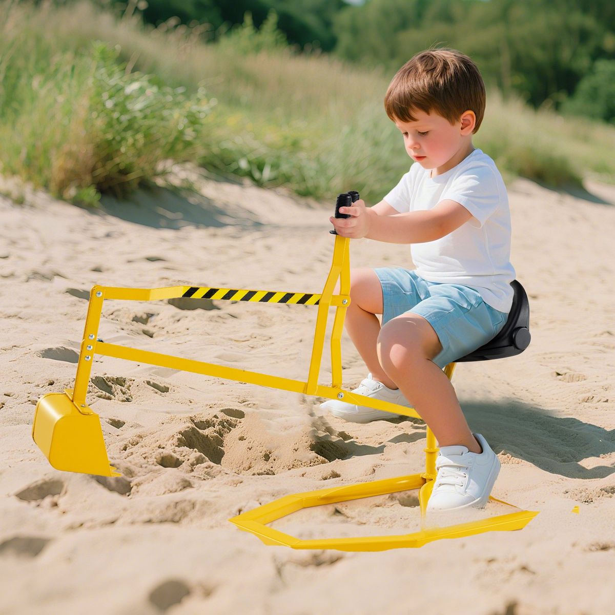 Coast Sitzbagger für Kinder – um 360° drehbar – Bagger aus Metall – gelb