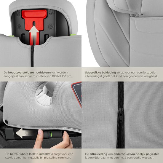 tectake® Autokindersitz i-Size Approved - ISOFIX Autositz bis 36 kg - Sicherheit und Komfort für Kinder- YB805A - hellgrau