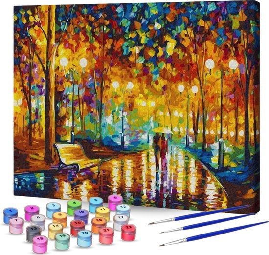 RubyeÂ® Malen nach Zahlen Erwachsene - Romantischer Park - Inklusive Farbe und Pinsel - Leinwandmalerei - Farbe nach Zahlen - 40x50cm