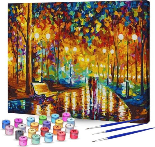 RubyeÂ® Malen nach Zahlen Erwachsene - Romantischer Park - Inklusive Farbe und Pinsel - Leinwandmalerei - Farbe nach Zahlen - 40x50cm