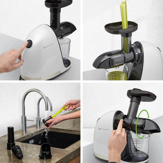 KitchenBrothers Slowjuicer - Entsafter - Gemüse- und Obstpresse - 700ml - mit Fruchtfleischbehälter - Saftpresse - Perlweiß