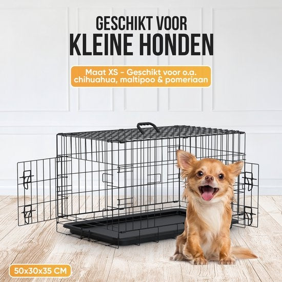 Avalo Hundebank XXS - Bank für Hunde - Faltbarer Käfig - 2 Türen - 50x30x35 CM