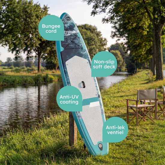 LifeGoods SUP Board Touring - 165 KG Belastbarkeit - 365 x 76 cm - Aufblasbar - Komplettes SUP Paket - Dunkelblau