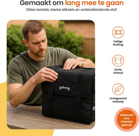 Goliving Fahrradtasche 45 Liter - Doppelte Fahrradtaschen - Wasserdicht - Mit Reflektoren - Elektrofahrräder - Schwarz