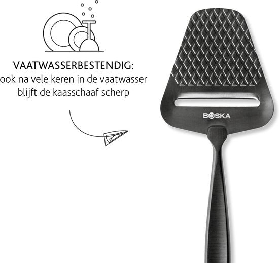 Boska Käsehobel Monaco+ Dark - Design-Käsehobel - Käsehobel für Hartkäse - Käsehobel dunkel - Edelstahl - Spülmaschinengeeigneter Käsehobel - Geschenktipp - Küchenutensilien - Küchenzubehör - 10 Jahre Garantie