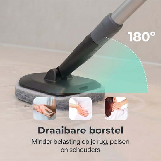 CLEANLY Schrubber mit Stiel 3-in-1-Set – Putzbürste – Scheuerbürste – Schrubber mit Stiel – Schrubbbürste – Rollwagen – Verstellbar 118–150 cm – Schwarz, Grau