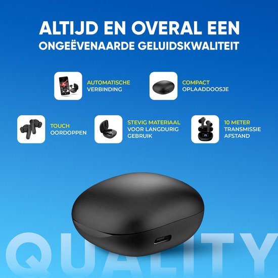 Otiume - Drahtlose Kopfhörer - Bluetooth-Kopfhörer - Drahtlose Kopfhörer - 32 Stunden Spielzeit - Hi-Fi Sound - Schwarz