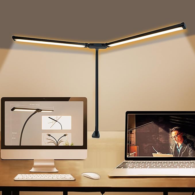 Skoov Led Schreibtischlampe für Home Office, helle Dual Head Schreibtischlampe mit 3 Farben stufenlos dimmbar, Lampe flexible Schwanenhals Schreibtischlampe für Architekten Home Office USB 5V