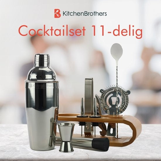 KitchenBrothers Cocktail Set mit Cocktail Shaker - 11 Teile - Komplettset - Geschenkverpackung - Naturholz